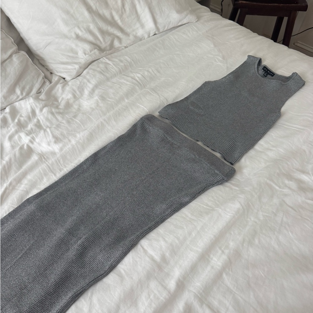 Gray Sleeveless Glitter Knit Set